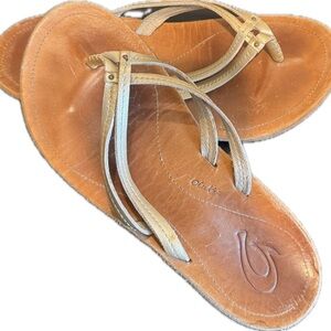 OluKai Brown and Tan Leather Sandals